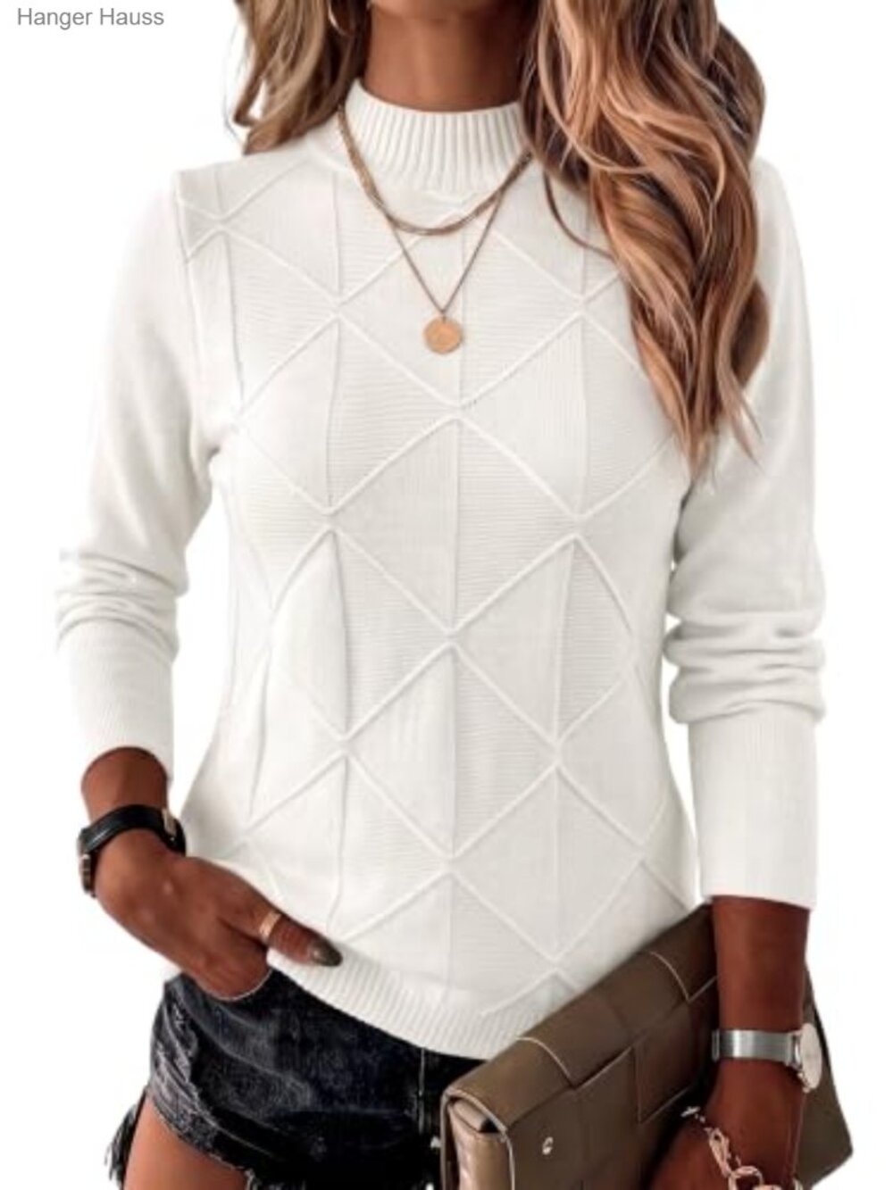 Mock Neck Long Sleeve Cable Knit Sweater Pullover